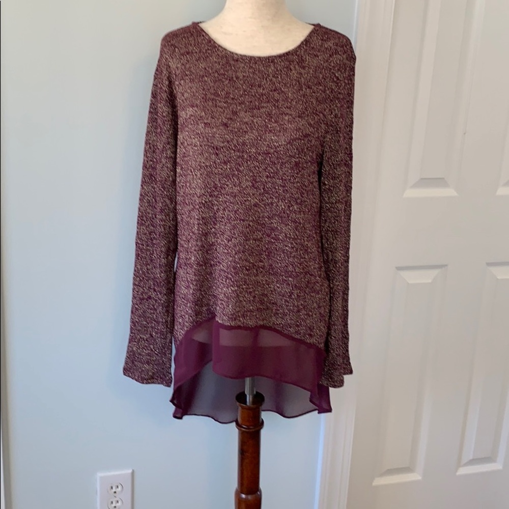 Gianni Bini High Low Sweater, Oxblood & gold. Sz L